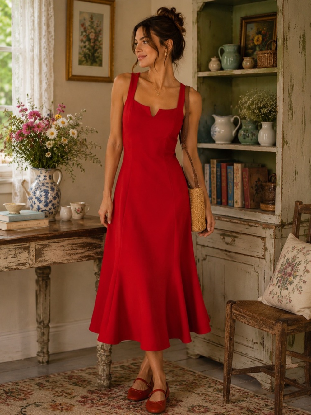 Dress the Population Red Dress NWT with Sweetheart Neckline and Fluted Hem